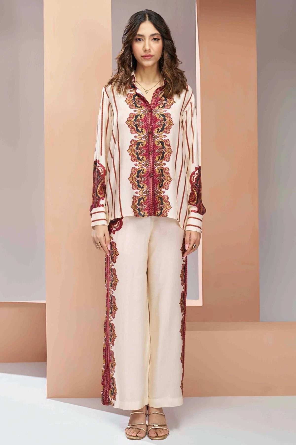 Cream Muslin Silk Co-Ord Set NCTP10810112