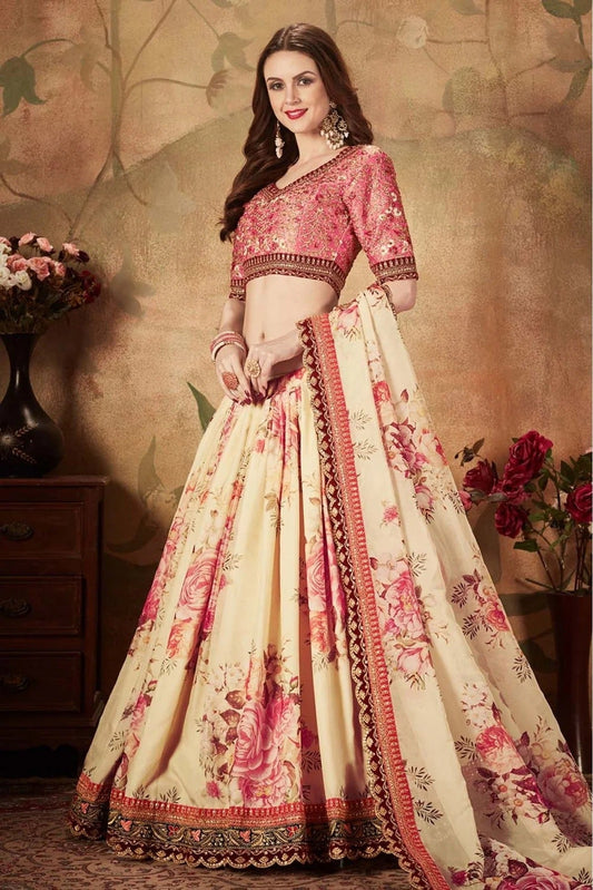 Cream Organza Lehenga Choli NCLC10110319