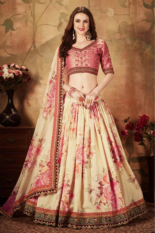 Cream Organza Lehenga Choli NCLC10110319