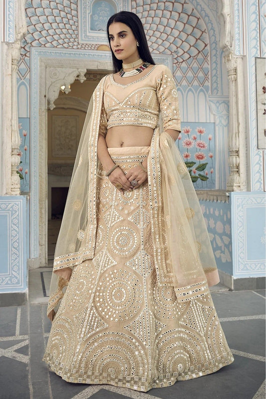 Cream Organza Thread Lehenga Choli NCLC10810587