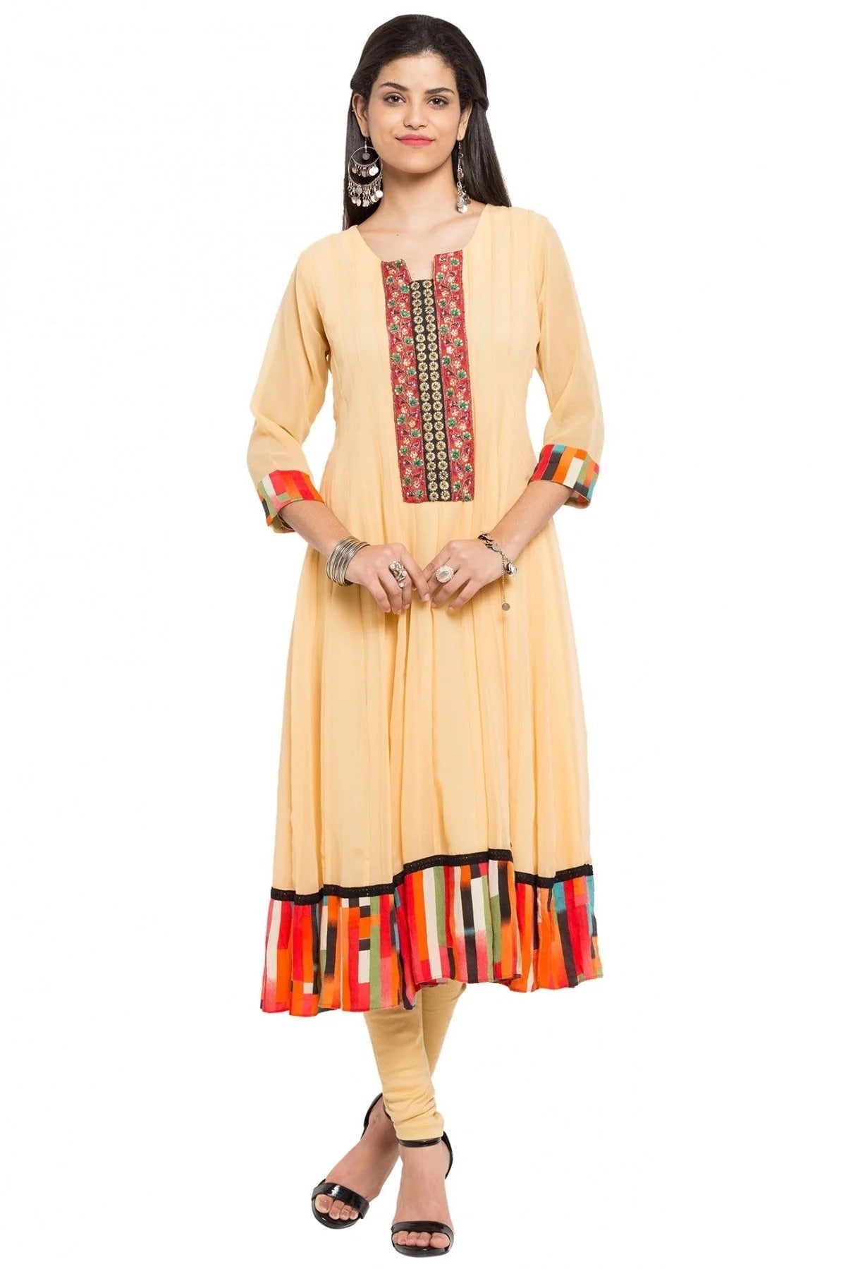 Cream Plus Size Georgette NCKR10710147