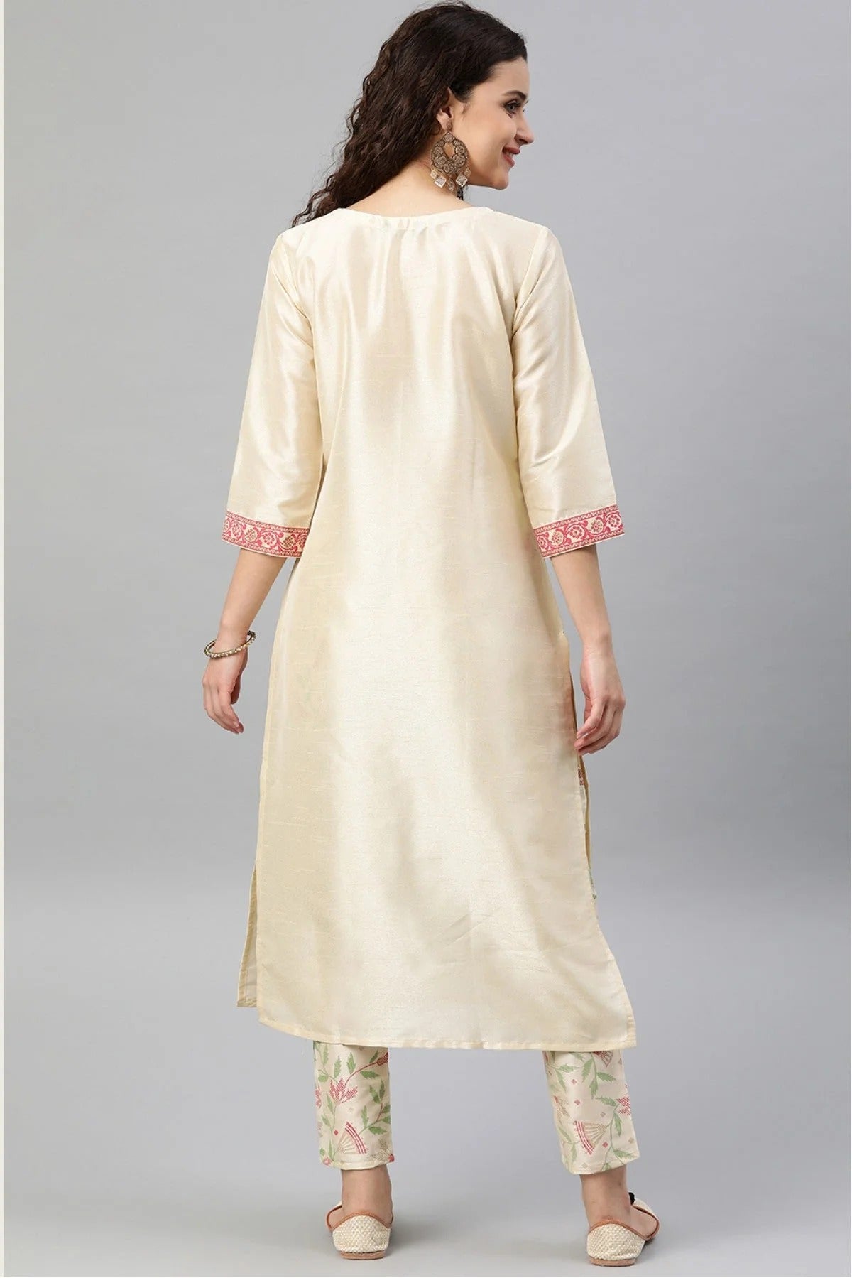 Cream Plus Size Poly Silk Kurta Set NCKR10610143