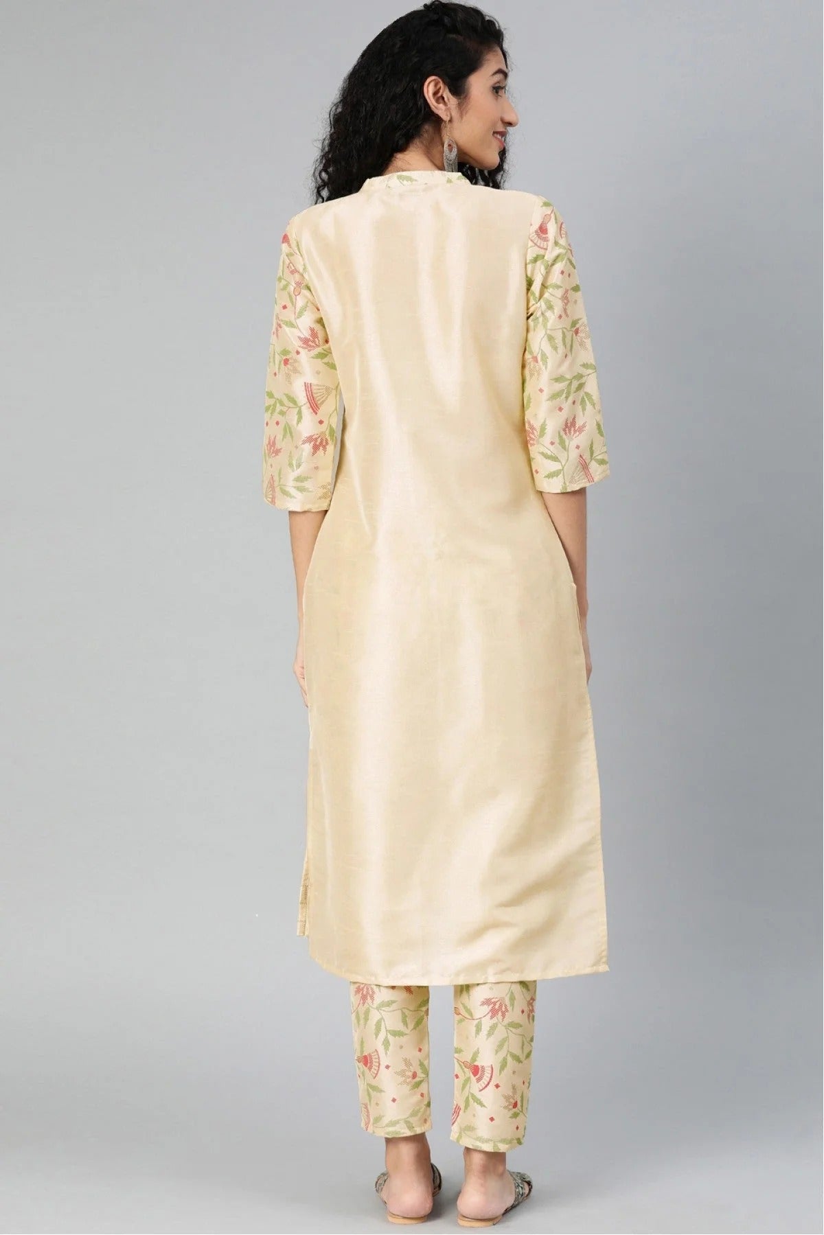 Cream Plus Size Poly Silk Kurta Set NCKR10610144