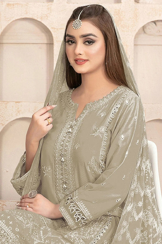 Cream Semi Stitched Faux Georgette Pakistani Suit NCSM11410508
