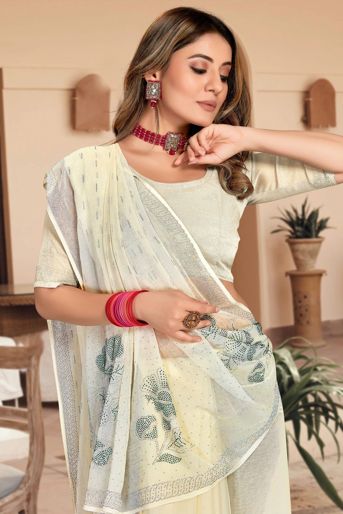 Cream Silk Designer Saree NCLC11210388