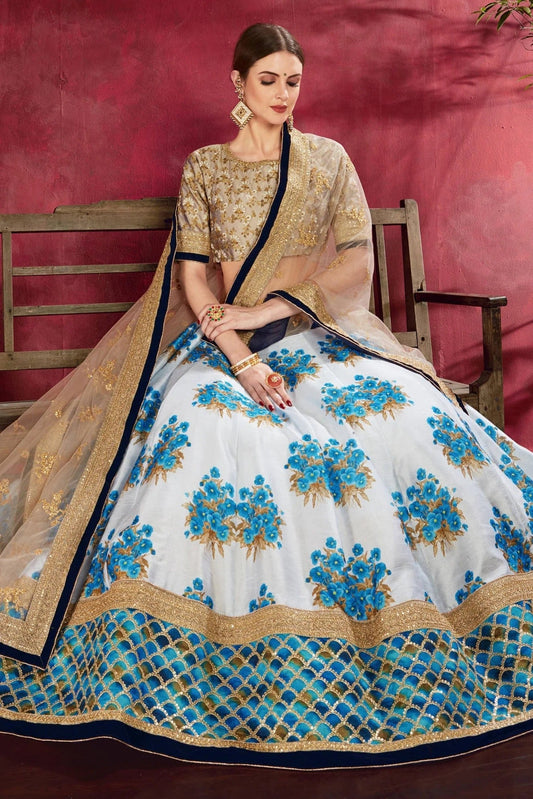 Cream Sky Blue Banglori Silk Designer Lehenga Choli NCLC10110361