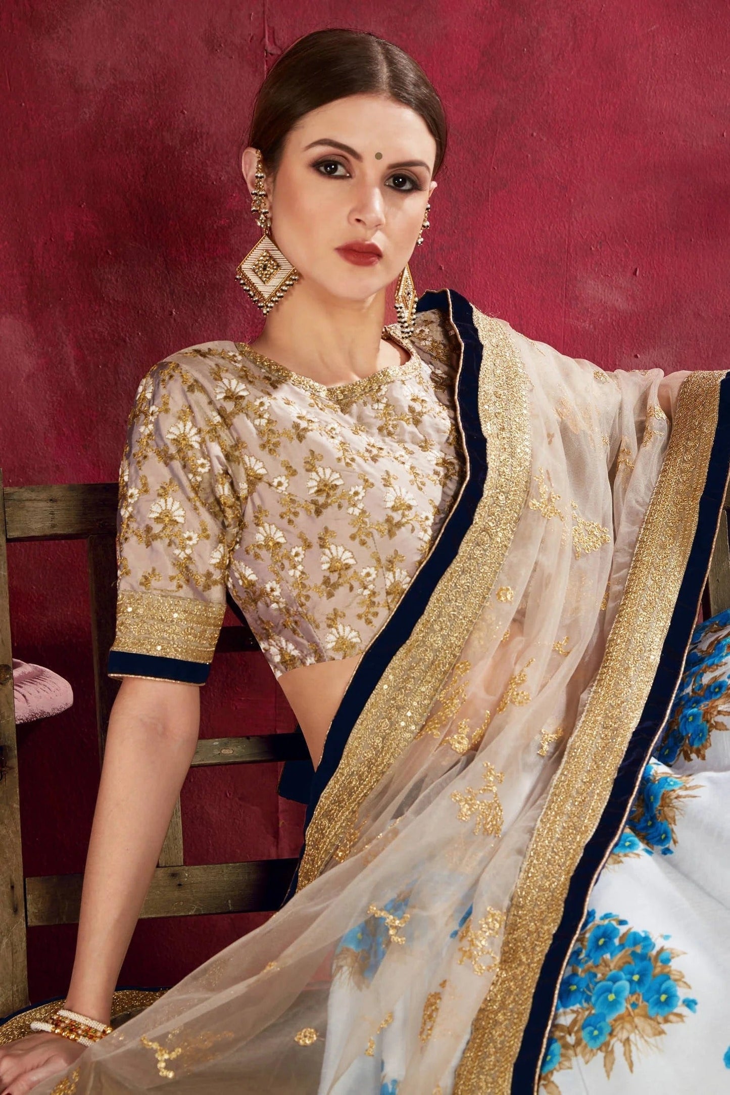 Cream Sky Blue Banglori Silk Designer Lehenga Choli NCLC10110361