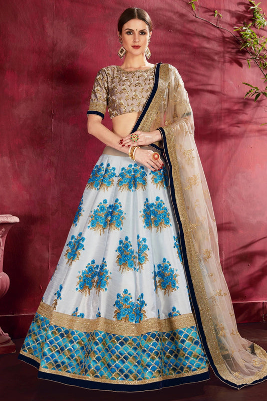 Cream Sky Blue Banglori Silk Designer Lehenga Choli NCLC10110361