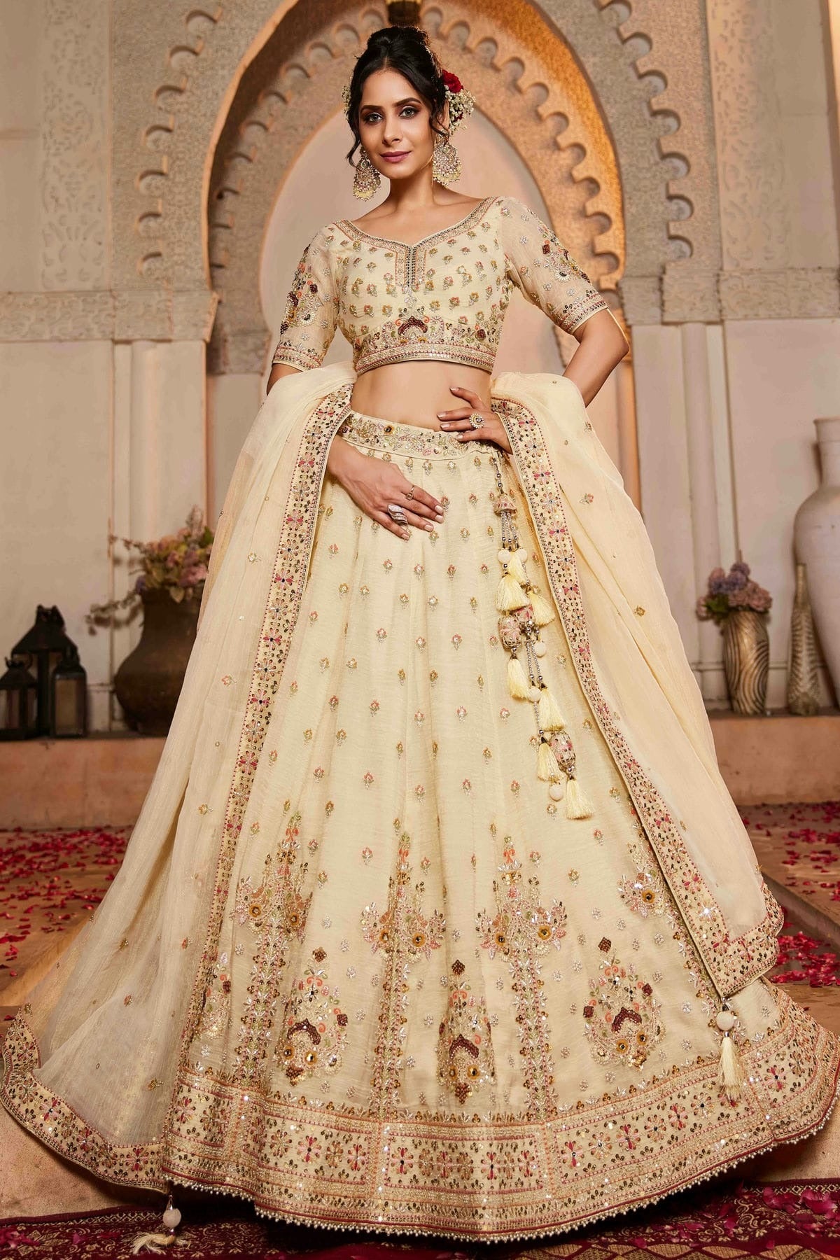 Cream Tissue Lehenga Choli NCLC11110789