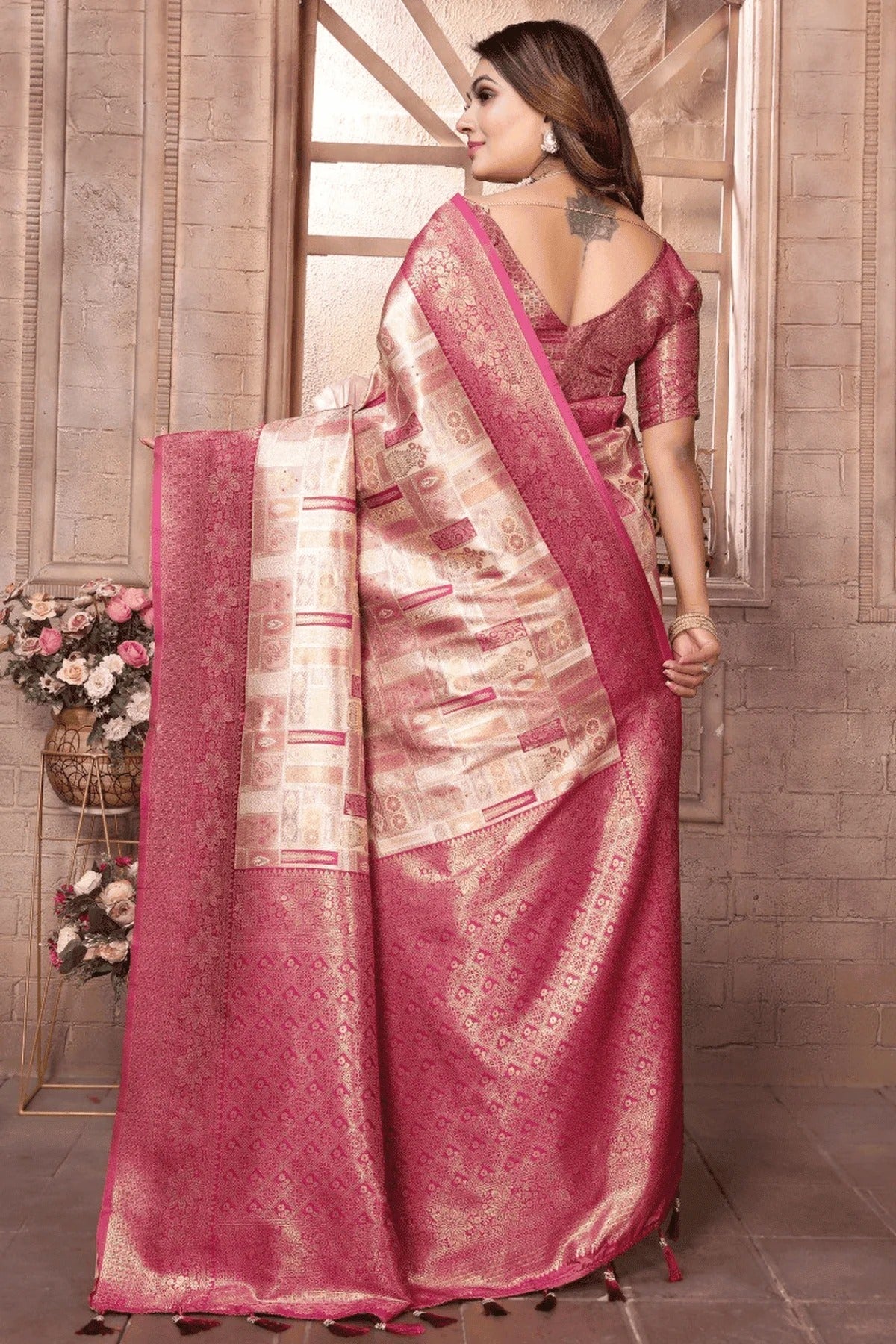 Cream Woven Banarasi Chaturi Silk Traditional Saree NCSD12510155