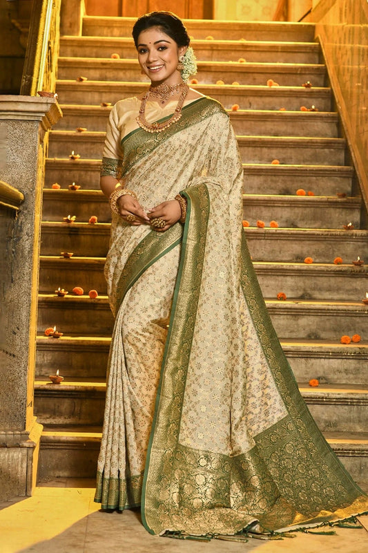 Cream Woven Banarasi Silk Saree NCSD11010536