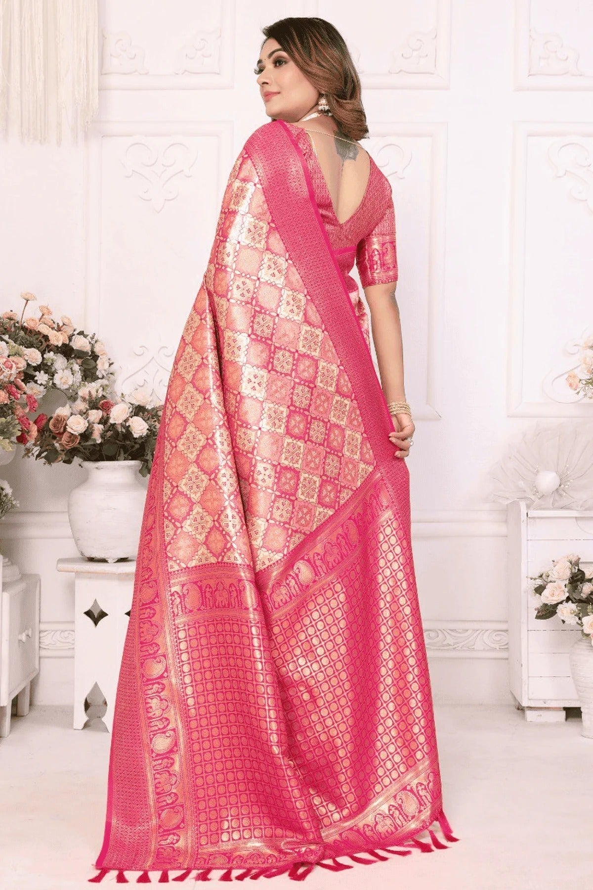 Cream Woven Banarasi Silk Traditional Saree NCSD12510186