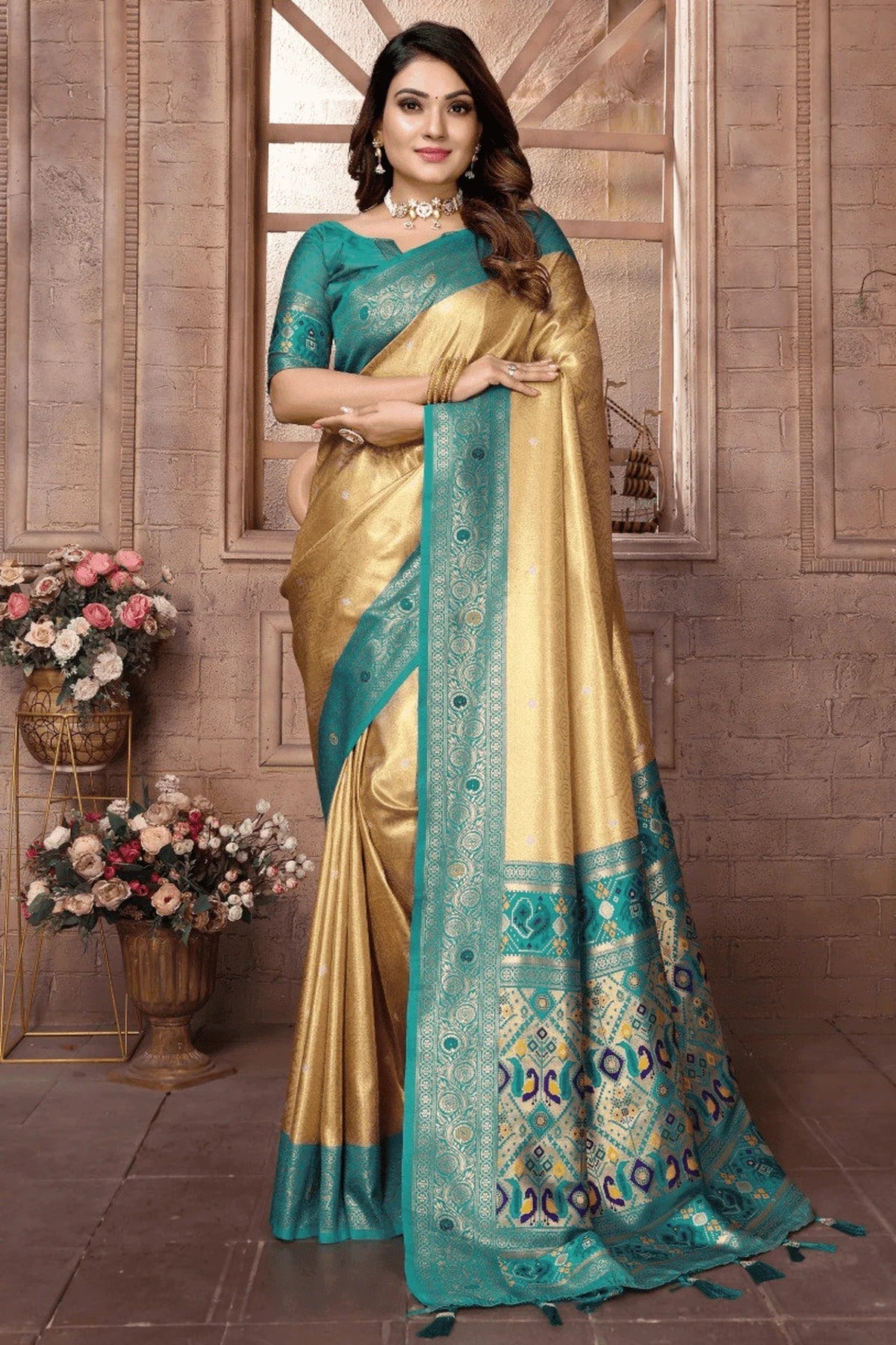 Cream Woven Pure Banarasi Tissue Silk Traditional Saree NCSD12510103