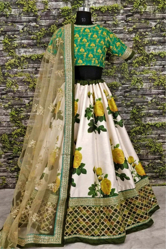 Cream and Green Art Silk and Banglori Silk Lehenga Choli NCLC10110244