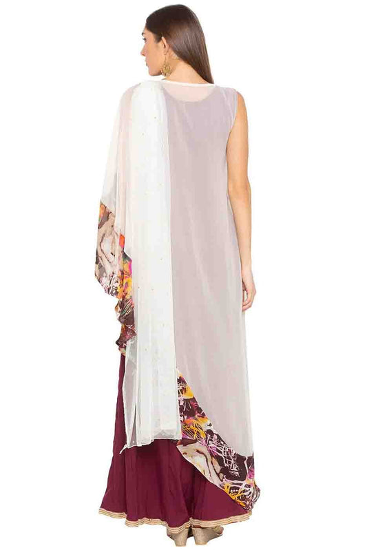 Cream and Maroon Plus Size Georgette Embroidery Anarkali Suit NCSS10710549