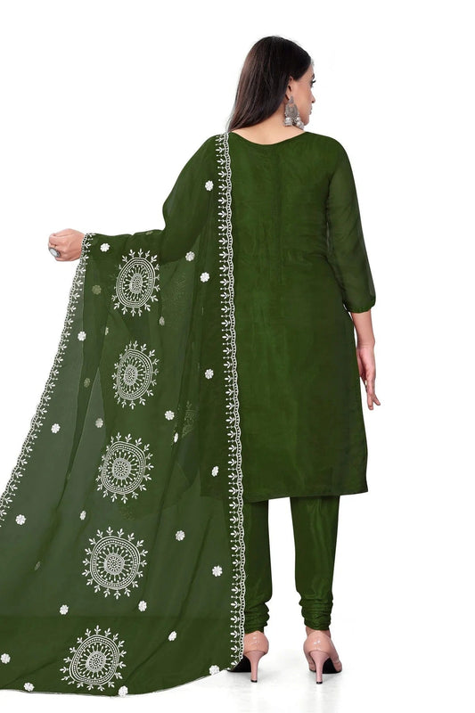 Dark Green Unstitched Organza Churidar Suit NCUS11610466
