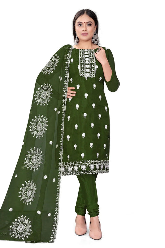 Dark Green Unstitched Organza Churidar Suit NCUS11610466