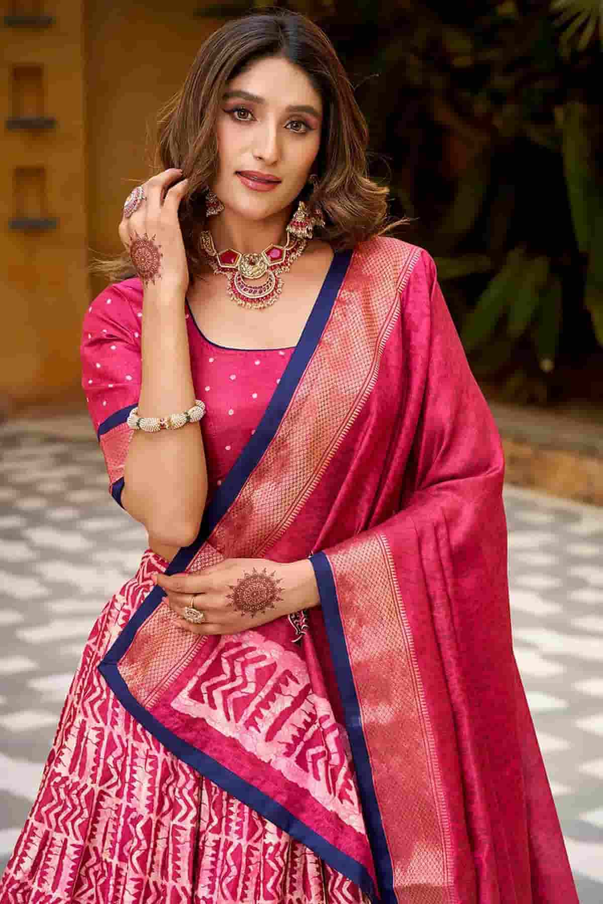Dola Silk Batik Print Stitched Lehenga Choli In Pink Colour NCLD1300014
