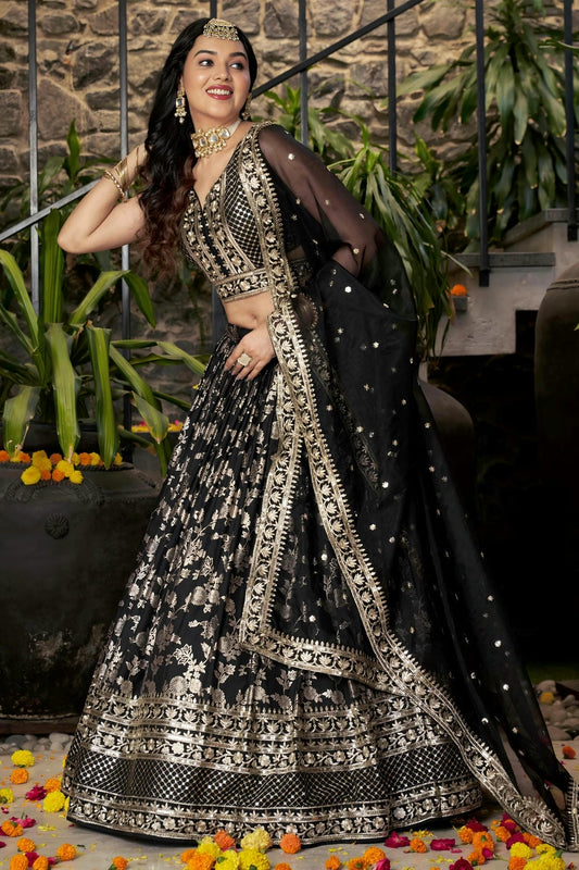 Dola Silk Jacquard Lehenga Choli In Black Colour LC10110100