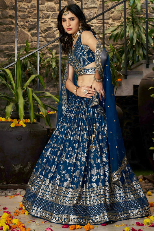 Dola Silk Jacquard Lehenga Choli In Blue Colour LC10110101