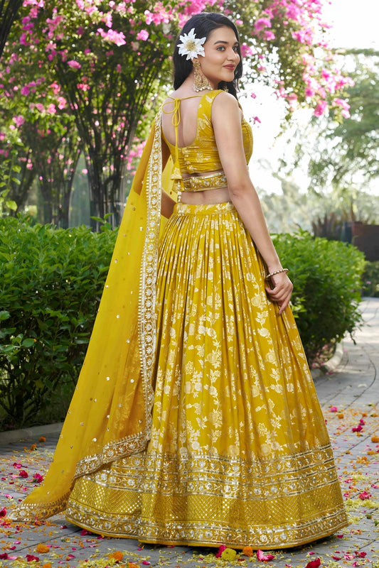 Dola Silk Jacquard Lehenga Choli In Yellow Colour LC10110111
