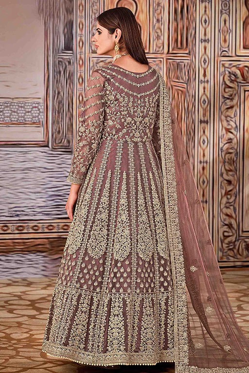 Dusty Grey Net Semi Stitched Anarkali Suit NCSM10510382