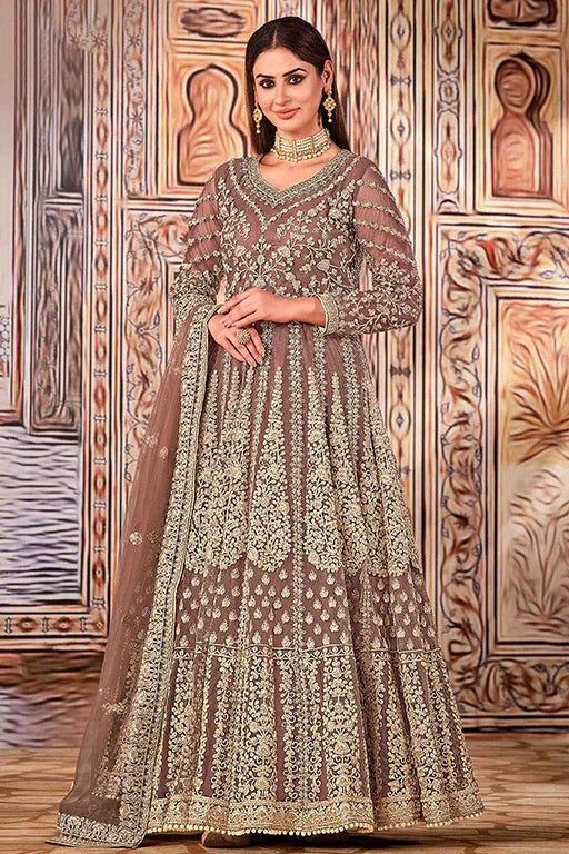 Dusty Grey Net Semi Stitched Anarkali Suit NCSM10510382