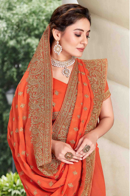 Dusty Orange Georgette Designer Saree NCSD11210891