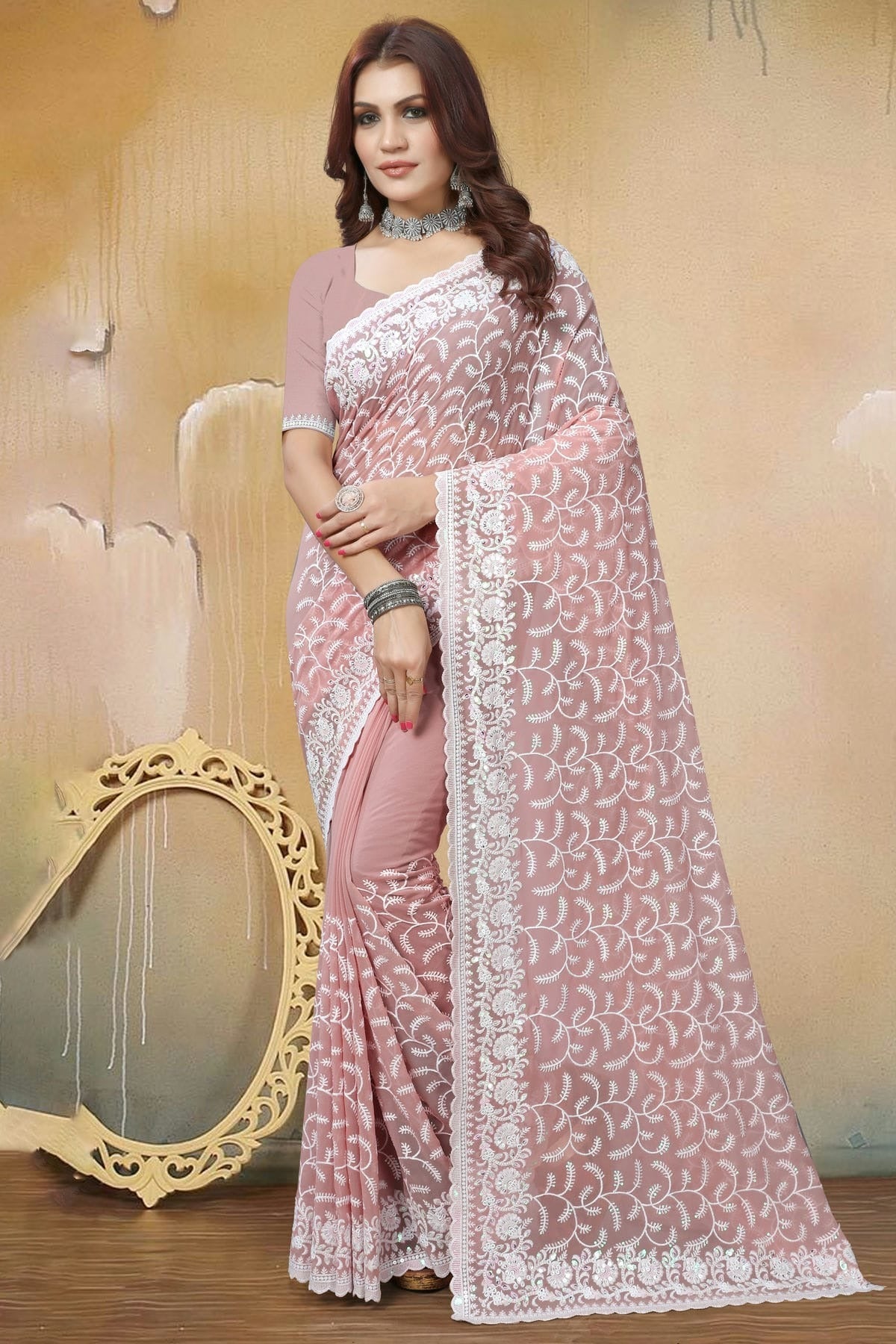 Dusty Peach Georgette Saree NCSD10910306