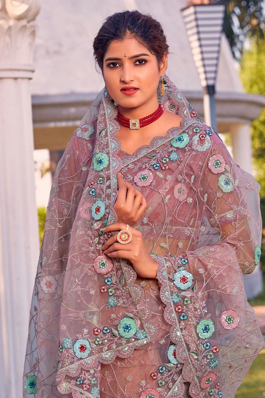 Dusty Peach Net Designer Saree NCLC11210449