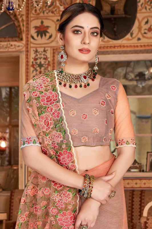 Dusty Peach Net Designer Saree NCSD10910725