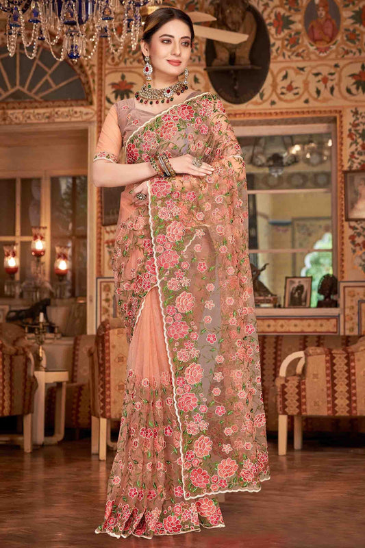 Dusty Peach Net Designer Saree NCSD10910725