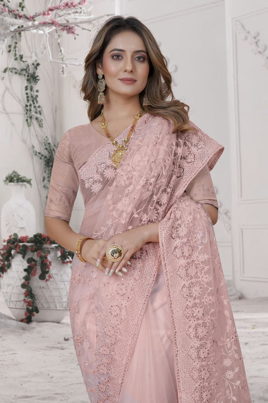 Dusty Peach Net Saree NCSD10910338
