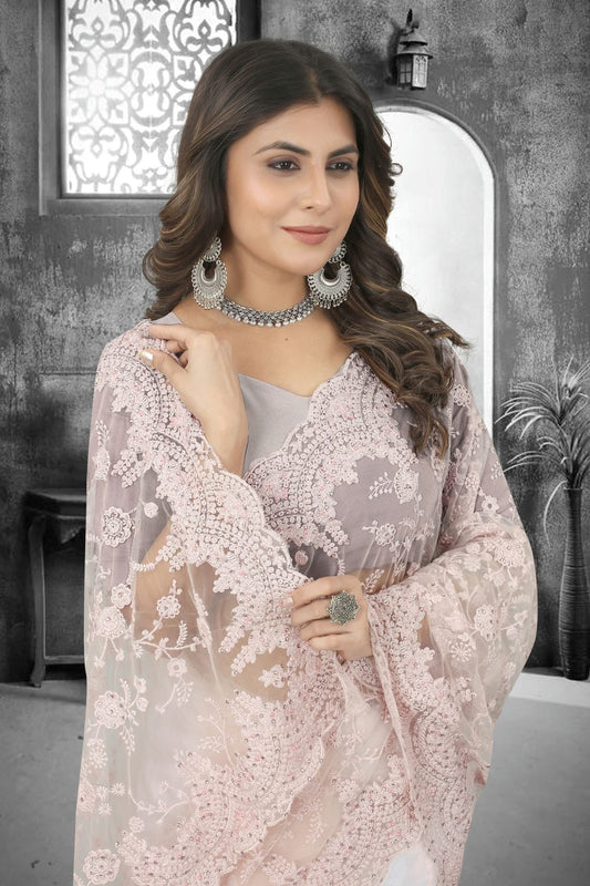 Dusty Peach Net Saree NCSD10910366