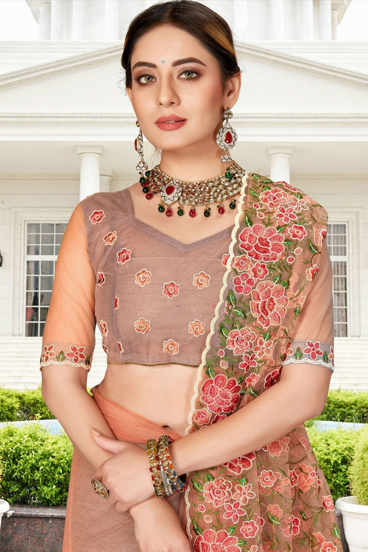 Dusty Peach Net Saree NCSD10910433