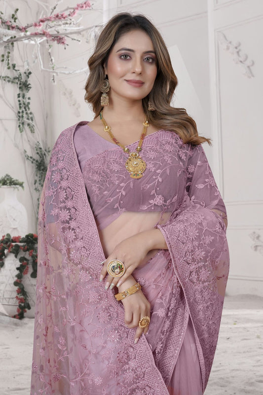Dusty Pink Net Saree NCSD10910339