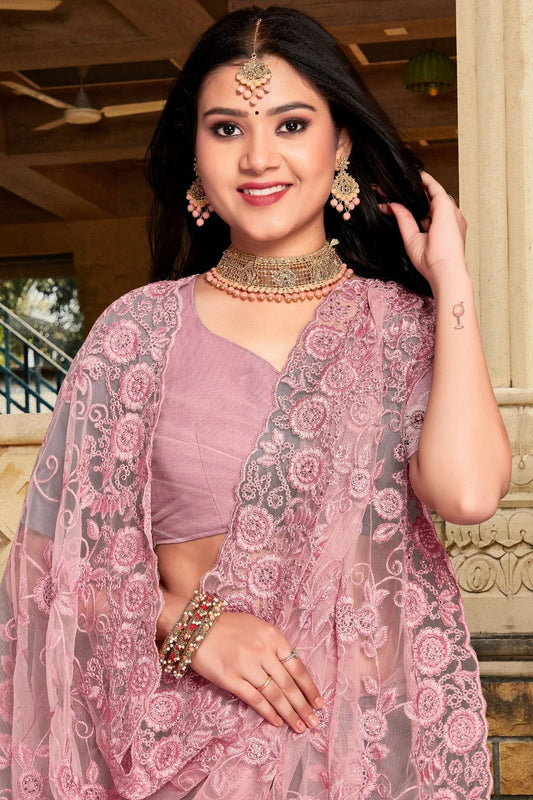 Dusty Pink Net Saree NCSD10910359