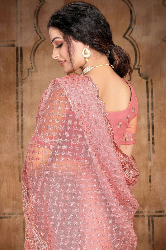 Dusty Pink Net Saree NCSD10910436