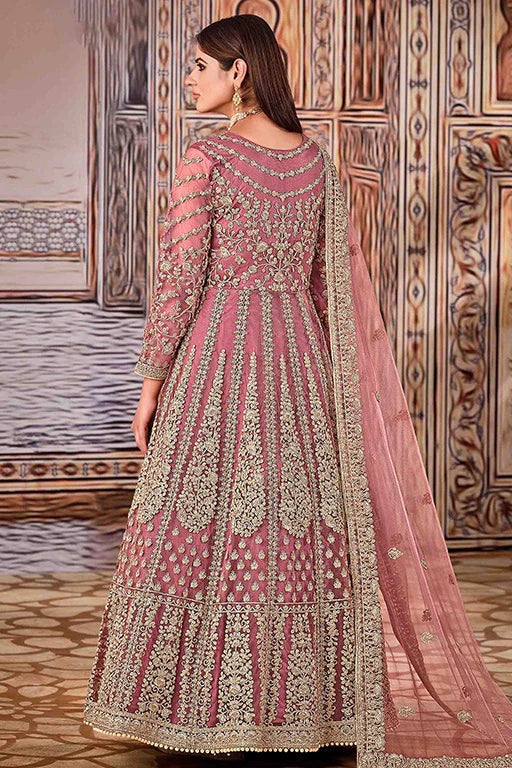 Dusty Pink Net Semi Stitched Anarkali Suit NCSM10510383
