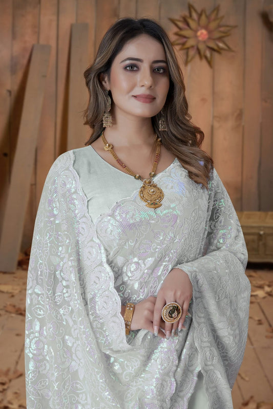 Dusty Pista Green Georgette Saree NCSD10910327