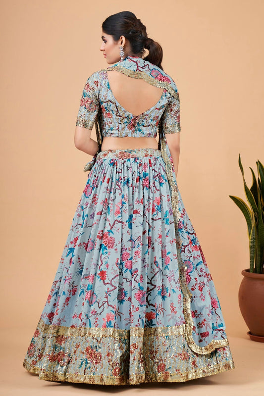 Faux Georgette Designer Lehenga CholiIn Sky Blue NCLC12710154