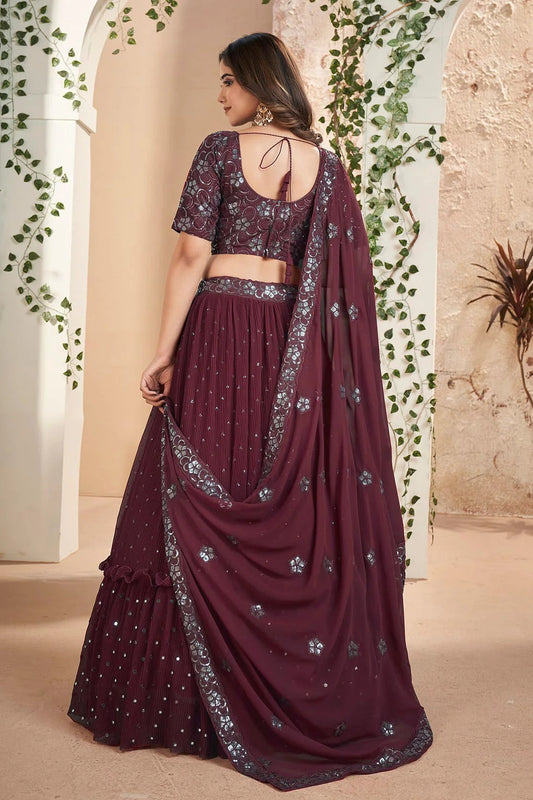 Faux Georgette Designer Lehenga CholiIn Wine NCLC12710108