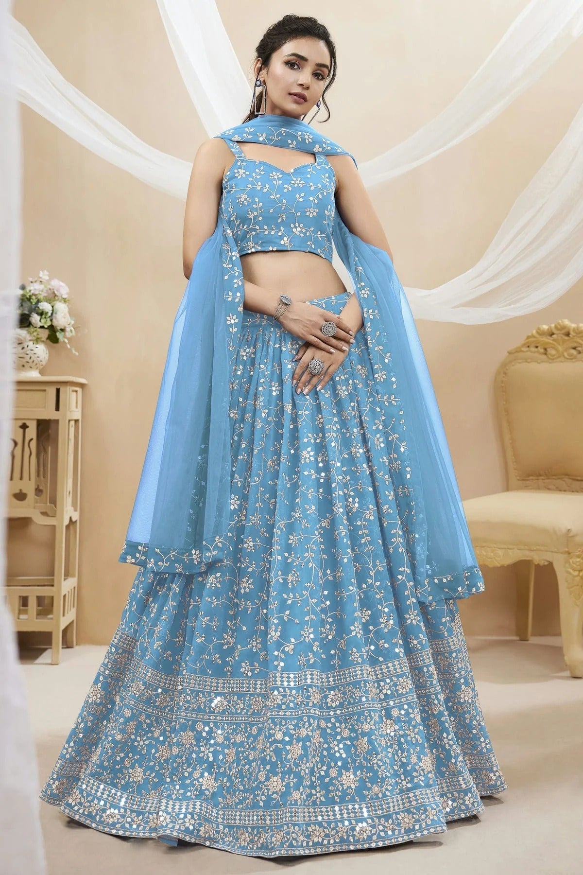 Georgette Embroidery A Line Lehenga Choli NCLC10110143