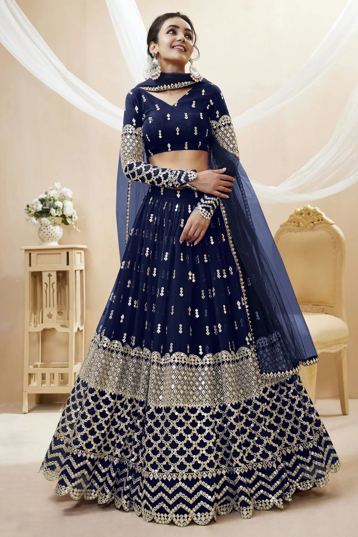 Georgette Embroidery A Line Lehenga Choli NCLC10110194