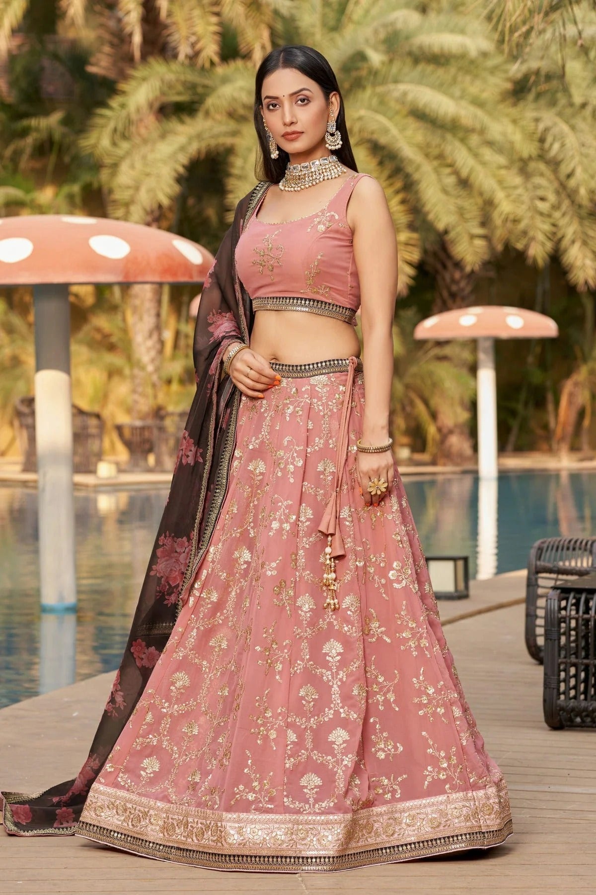 Georgette Embroidery A Line Lehenga Choli NCLC10110207
