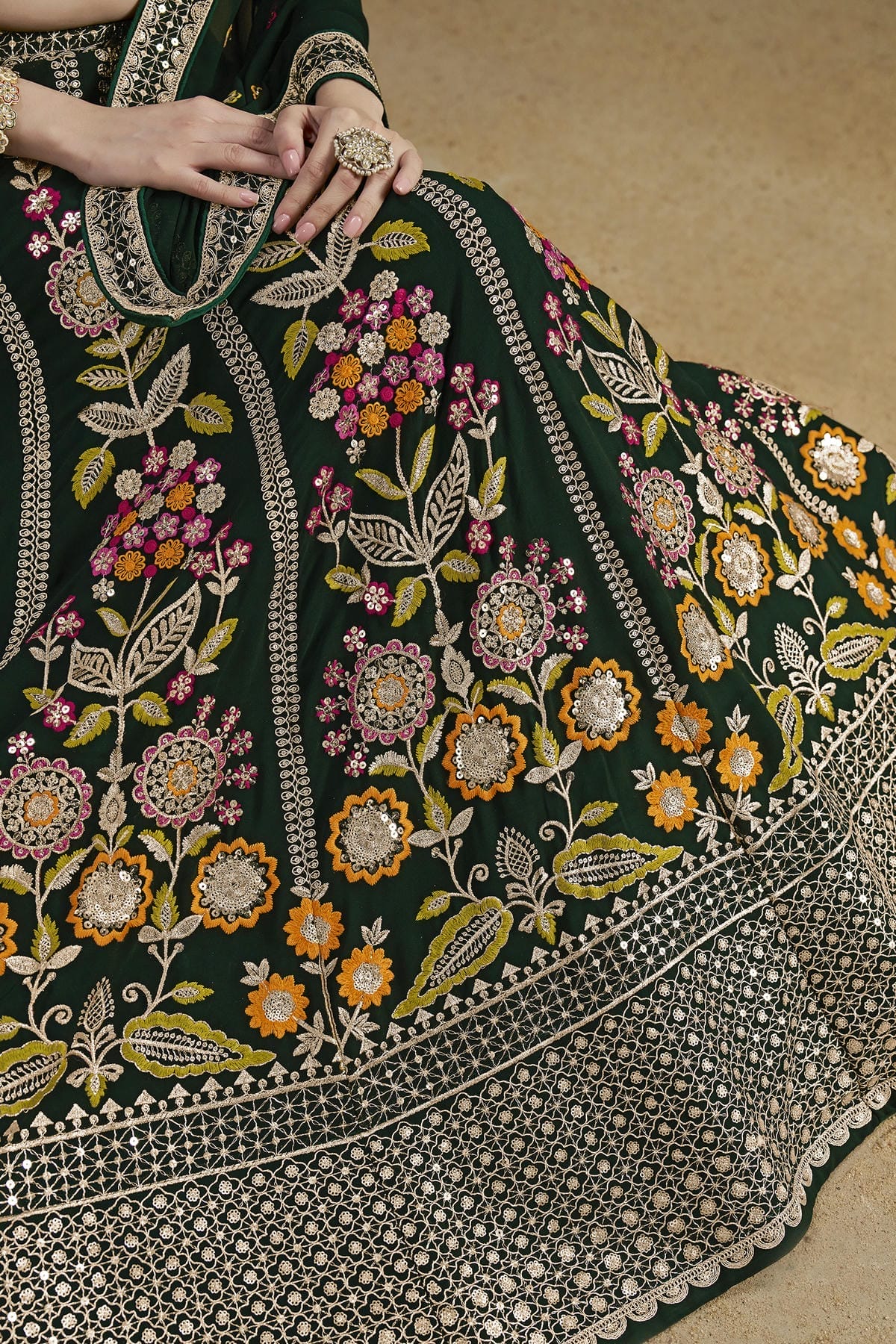 Georgette Lehenga Choli In Green Colour LC10110144