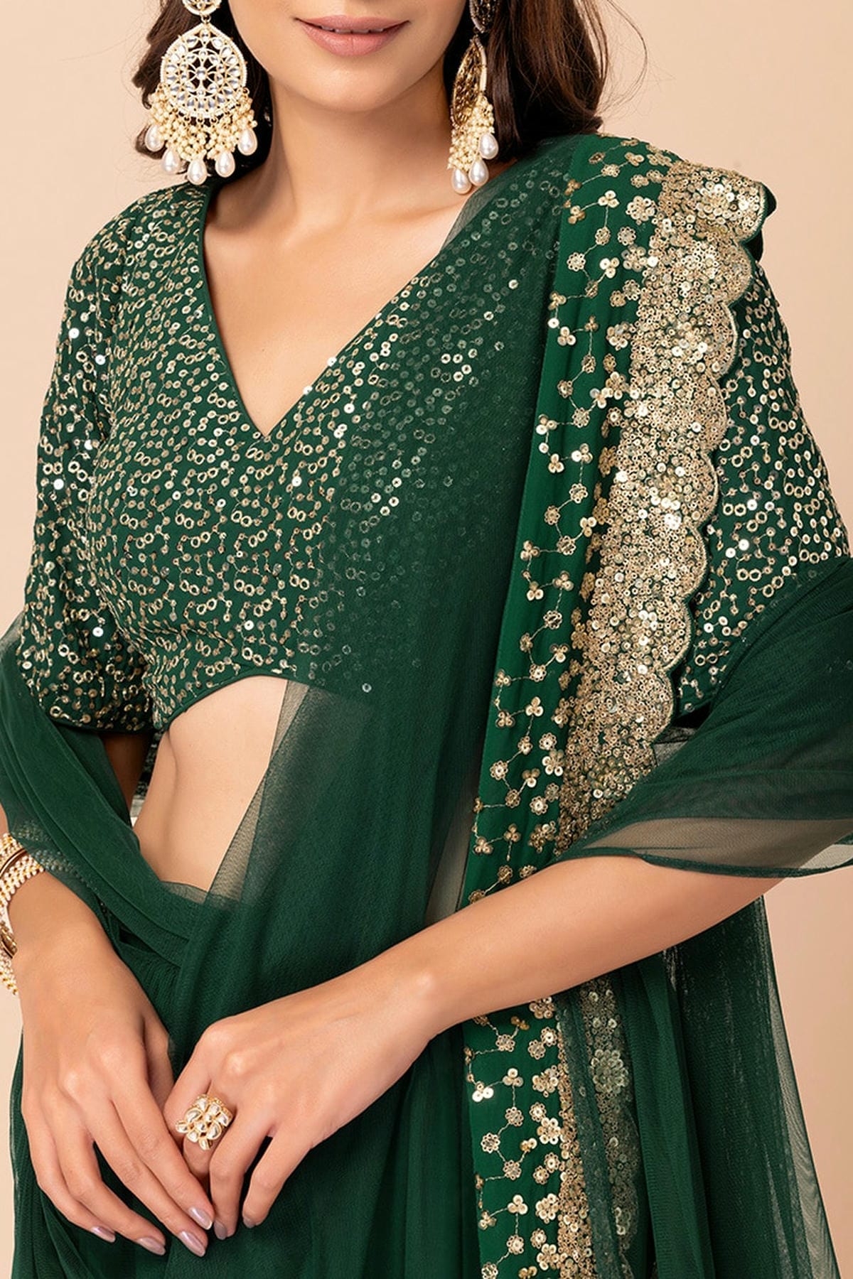 Georgette Lehenga Choli In Green Colour LC10110157