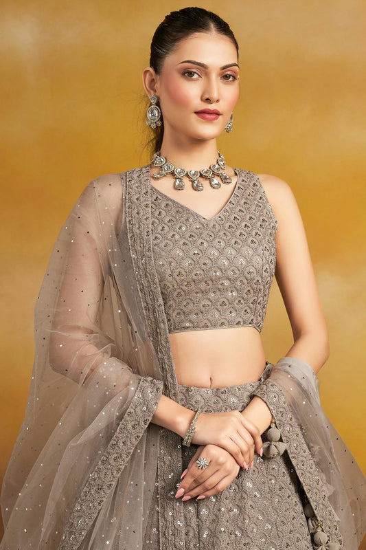 Georgette Lehenga Choli In Grey Colour LC10110134