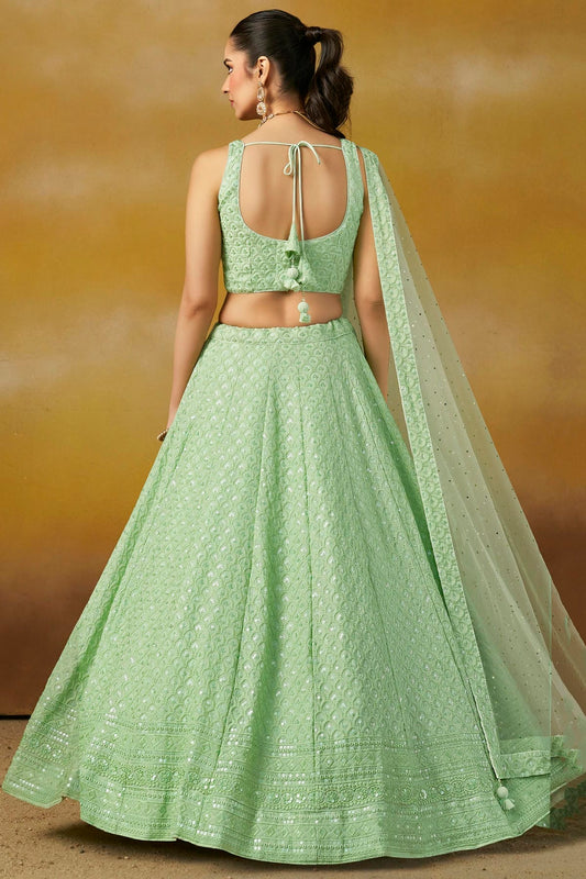 Georgette Lehenga Choli In Mint Green Colour LC10110135