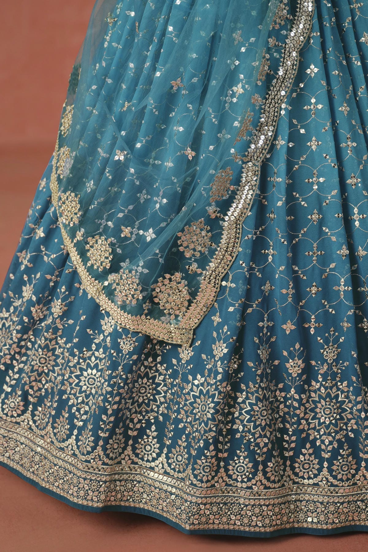 Georgette Lehenga Choli In Rama Blue Colour LC10110124